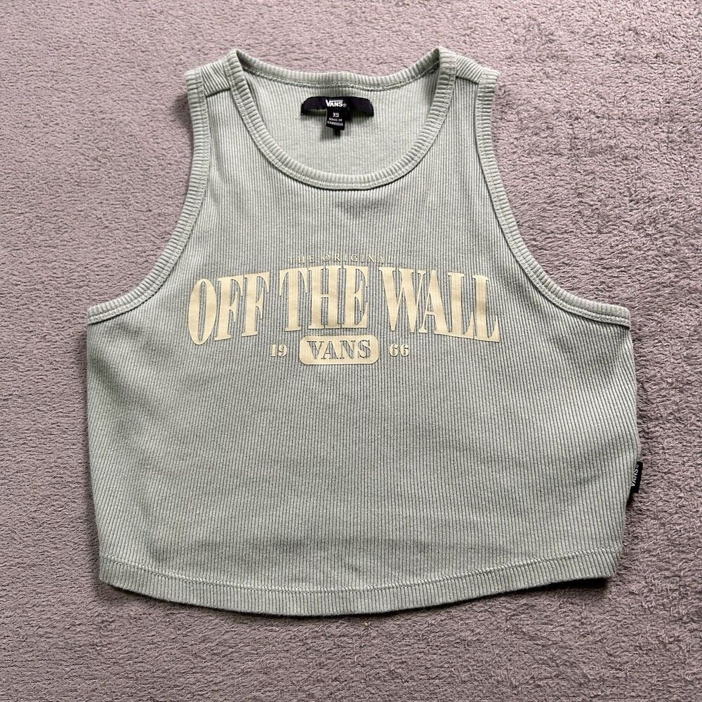 Vans Crop Top Womens XS Green Ribbed Off The Wall Tank Skater Streetwear